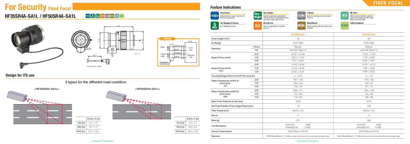 Fujinon HF50SR4A-SA1L Specsheet