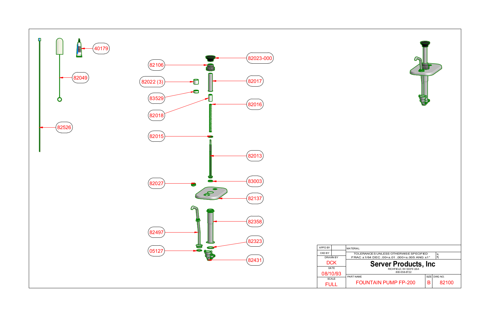 Server Products FP-200 82100 Parts List