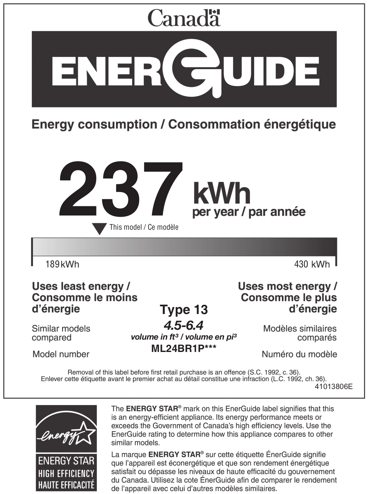 Marvel ML24BRG2LB Energy Guide