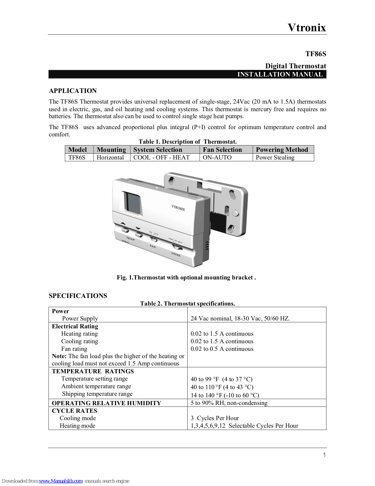 Vtronix TF86S Installation Manual