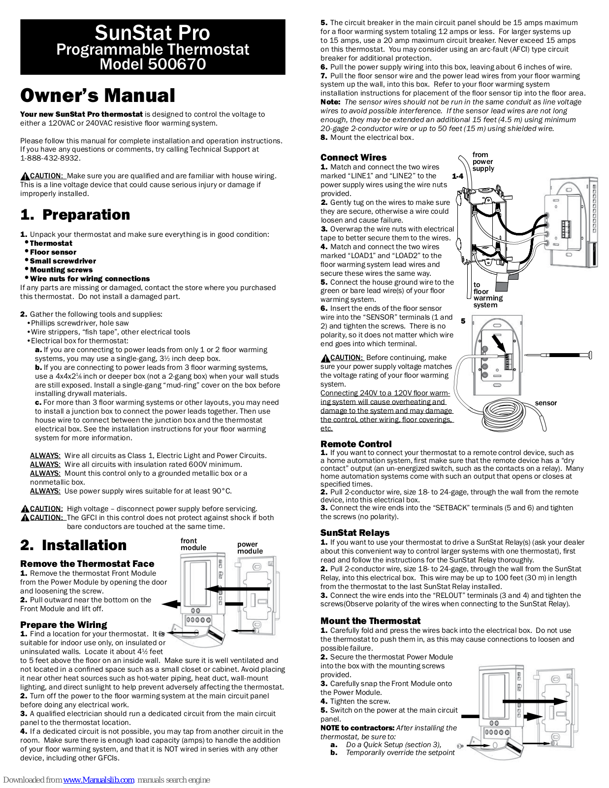 SunStat 500670, Pro 500670 Owner's Manual