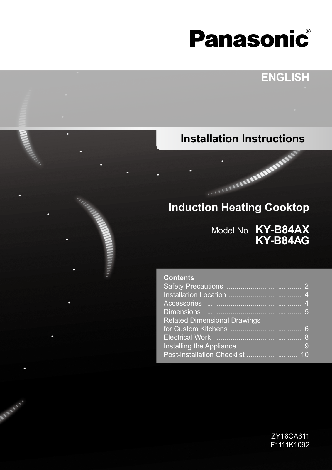 Panasonic KY-B84AX, KY-B84AG Installation Instructions