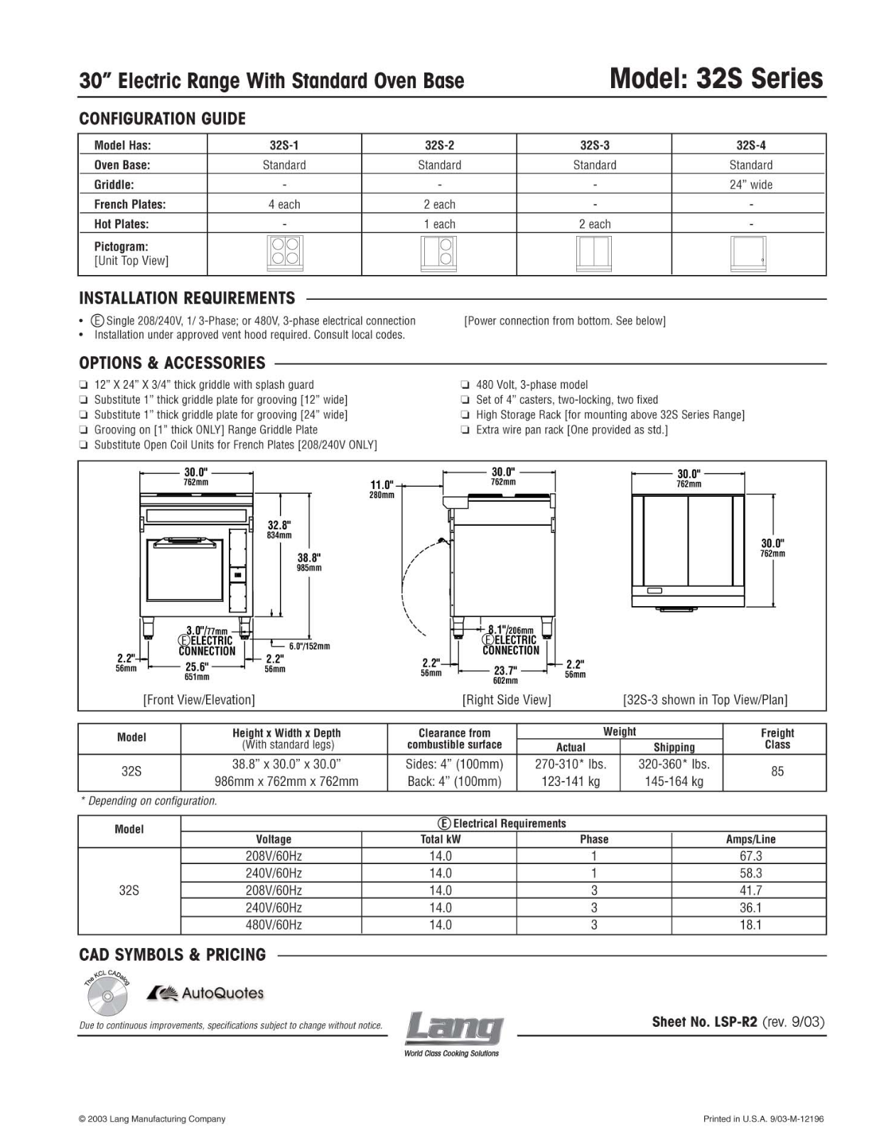 Lang Manufacturing 32S User Manual