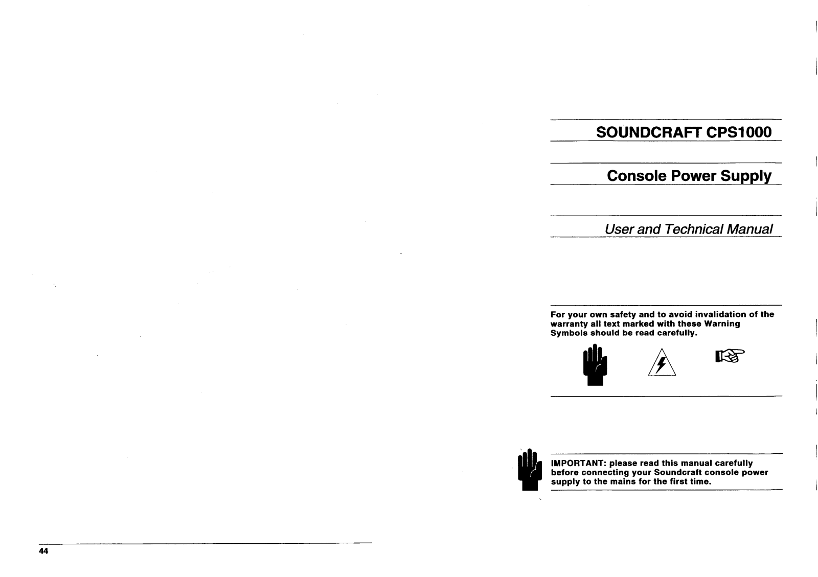 SoundCraft CPS1000zm0101 User Manual