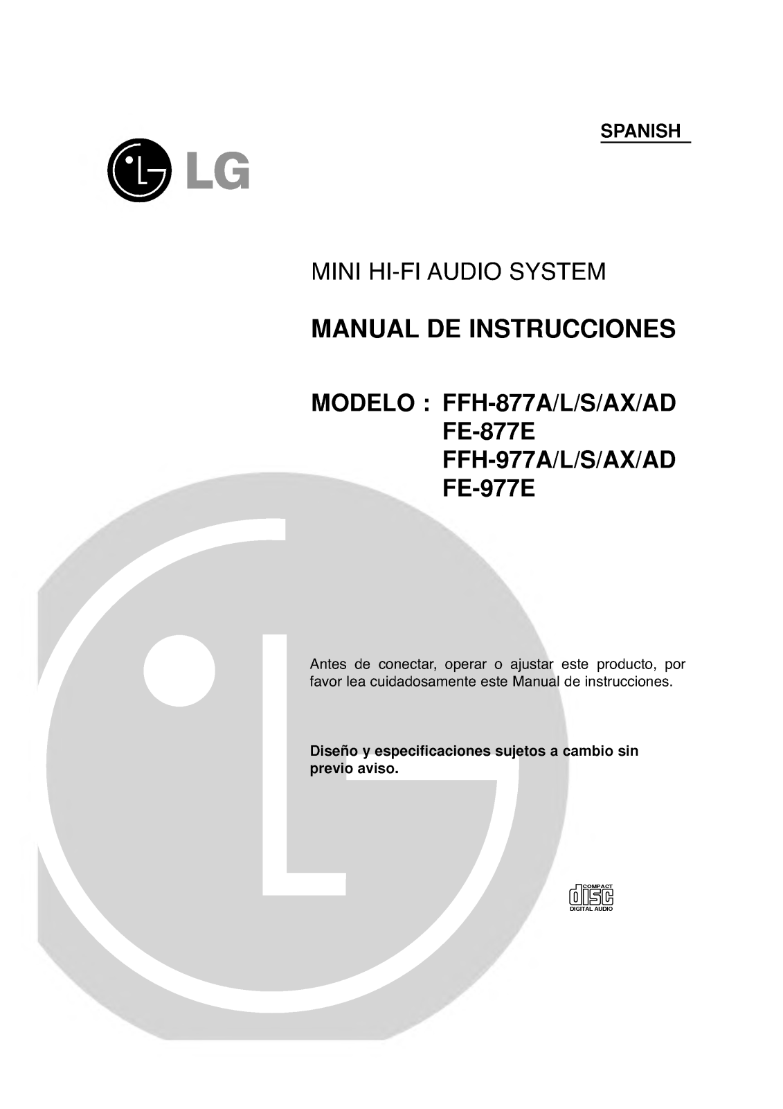 Lg FFH-877A, FFH-877L, FFH-877S, FFH-877AX, FFH-877AD Instructions Manual