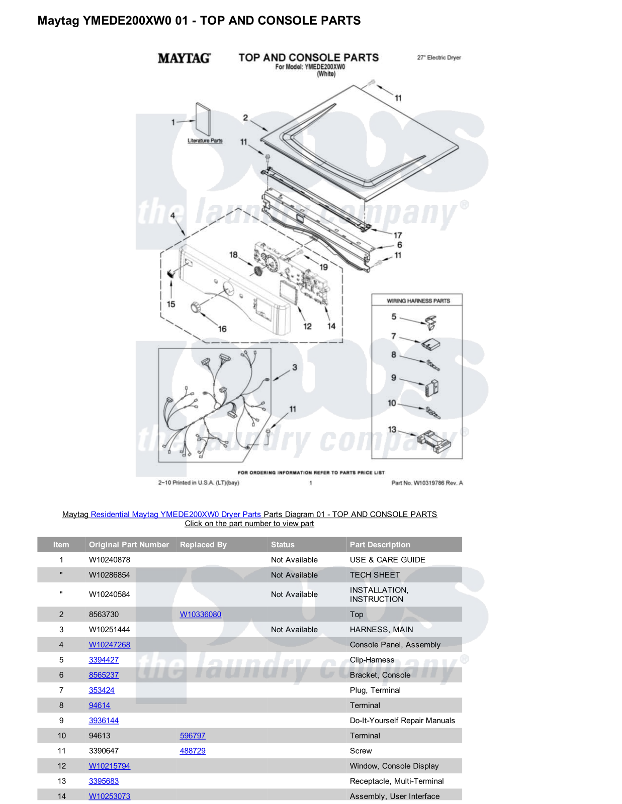 Maytag YMEDE200XW0 Parts Diagram