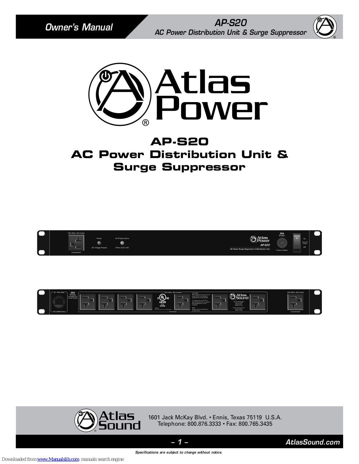 Atlas AP-S20 Owner's Manual