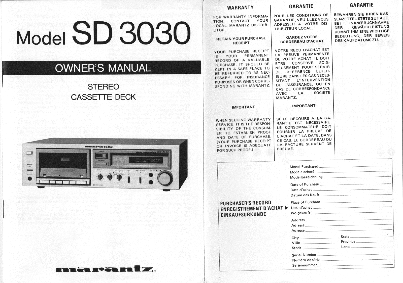 Marantz SD3030 Owners Manual