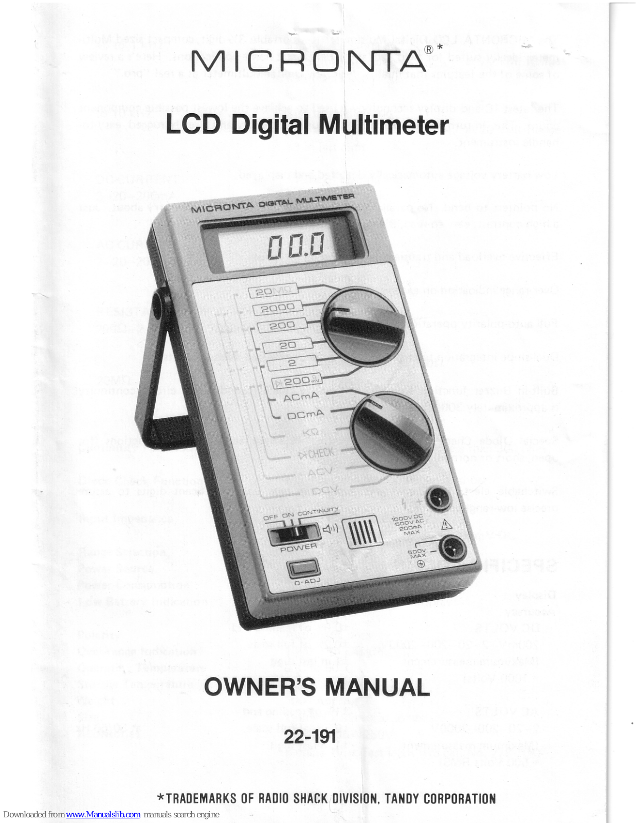 Micronta 22-191 Owner's Manual - ManualMachine.com