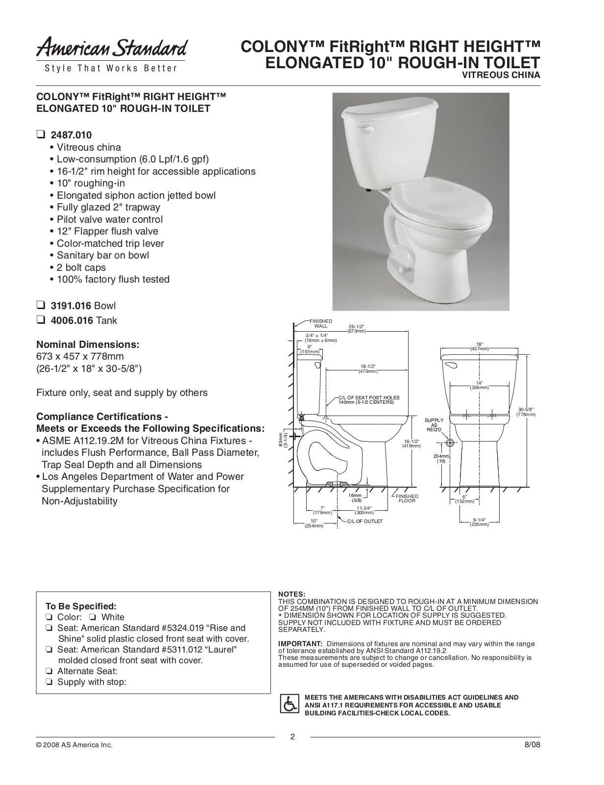 American Standard 2487.010 User Manual