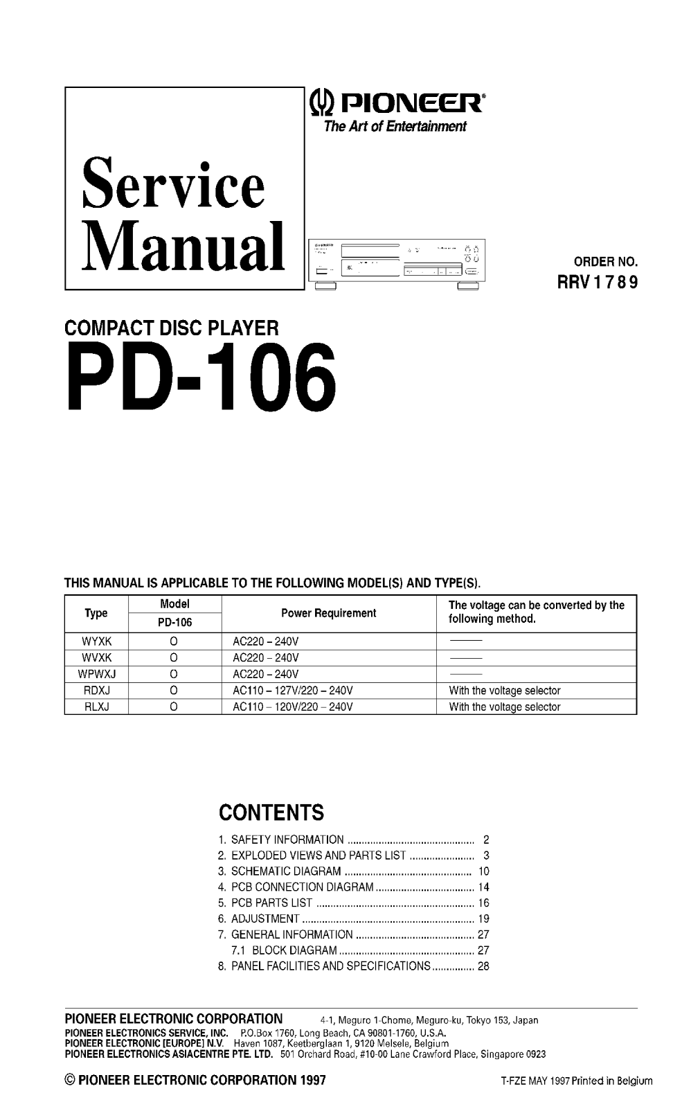 Pioneer PD-106 Service manual