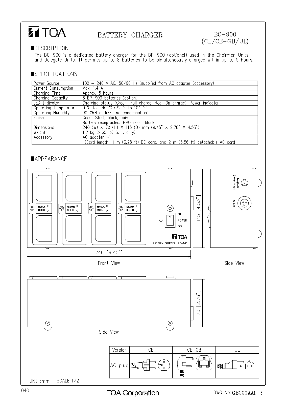 TOA BC-900 UL User Manual