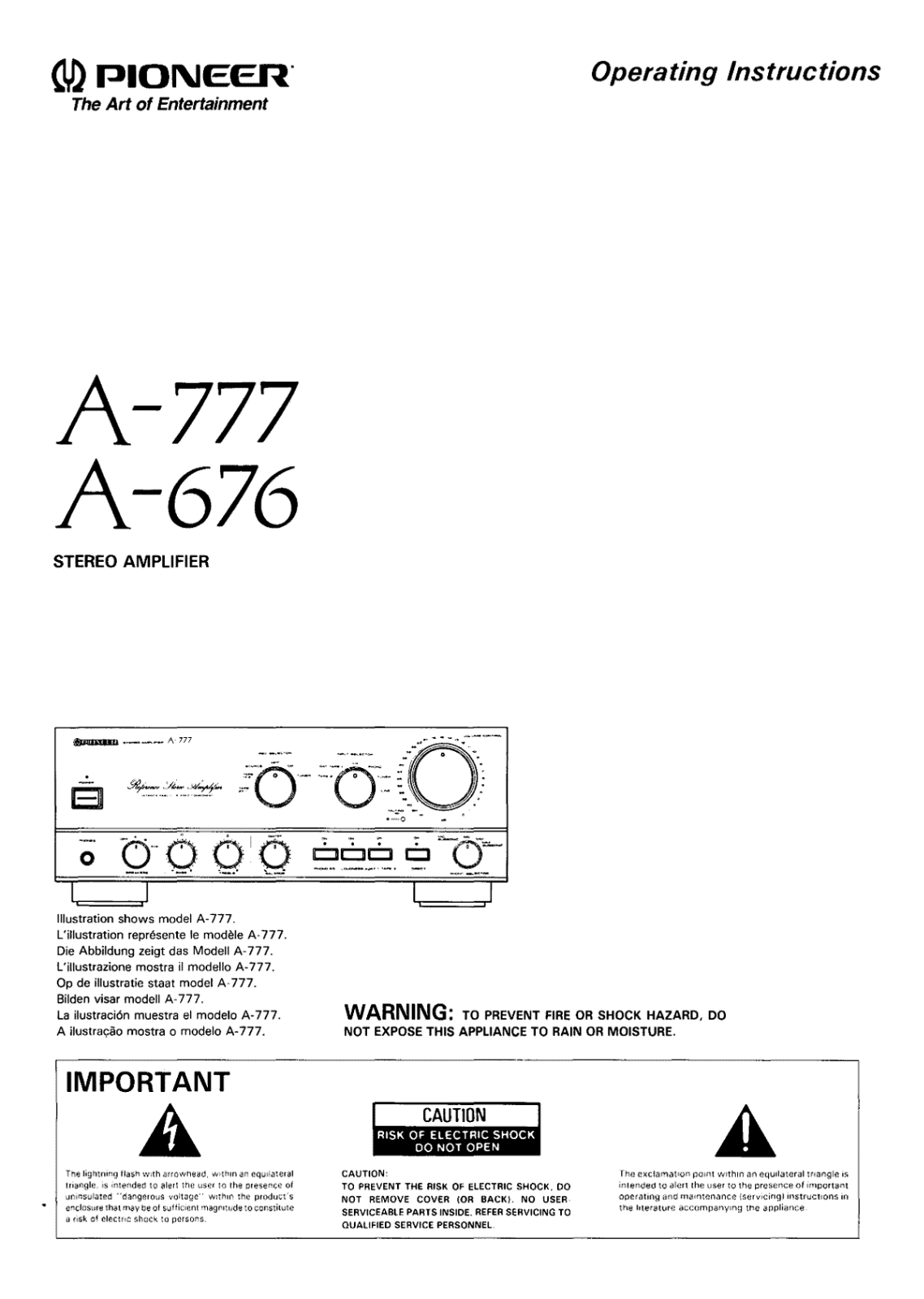 Pioneer A-676, A-777 Owners manual