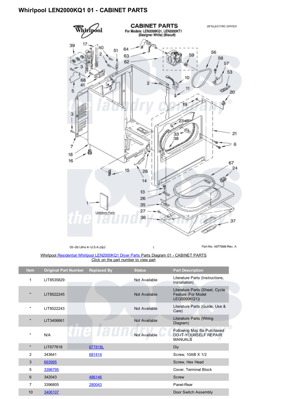 Whirlpool LEN2000KQ1 Parts Diagram