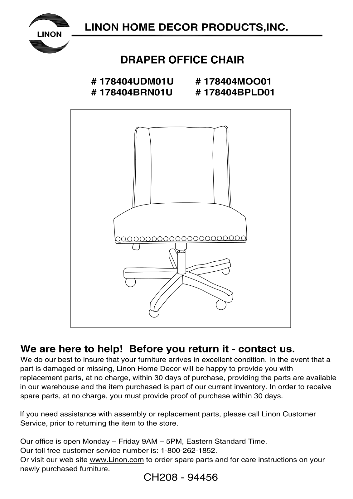 Linon 178404UDM01U Assembly Guide - ManualMachine.com