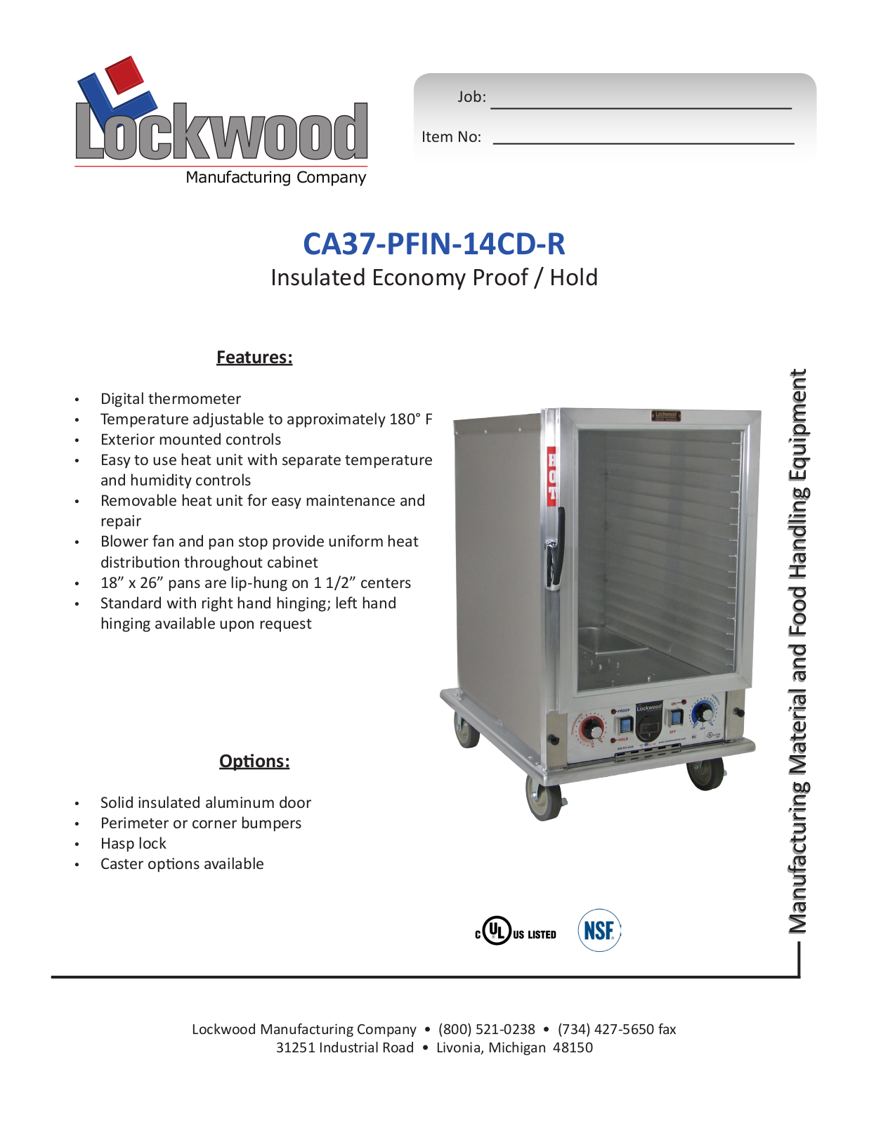 Lockwood CA37-PFIN-14CD-R Specifications