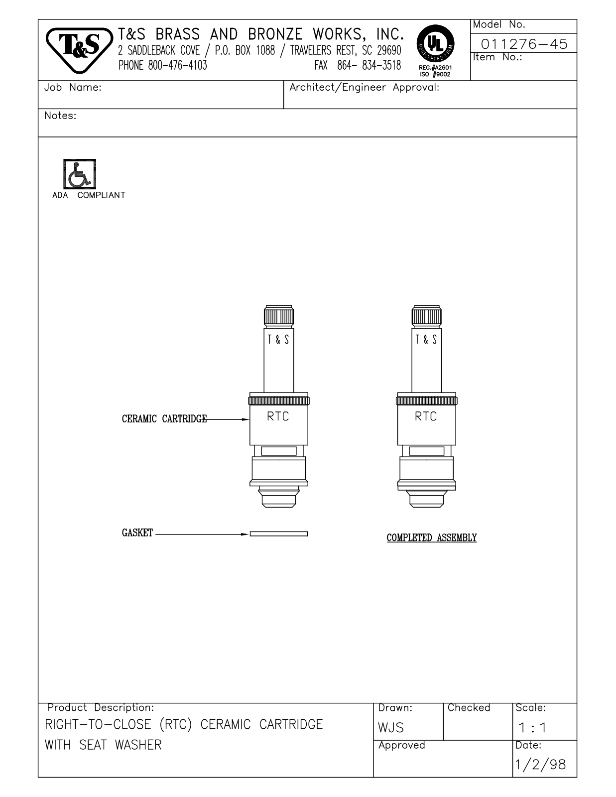 T & S Brass & Bronze Works 011276-45 General Manual