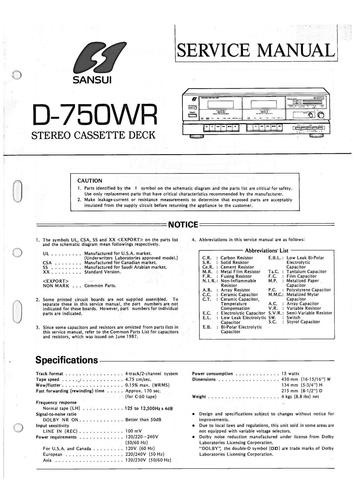 Sansui D-750-WR Service Manual