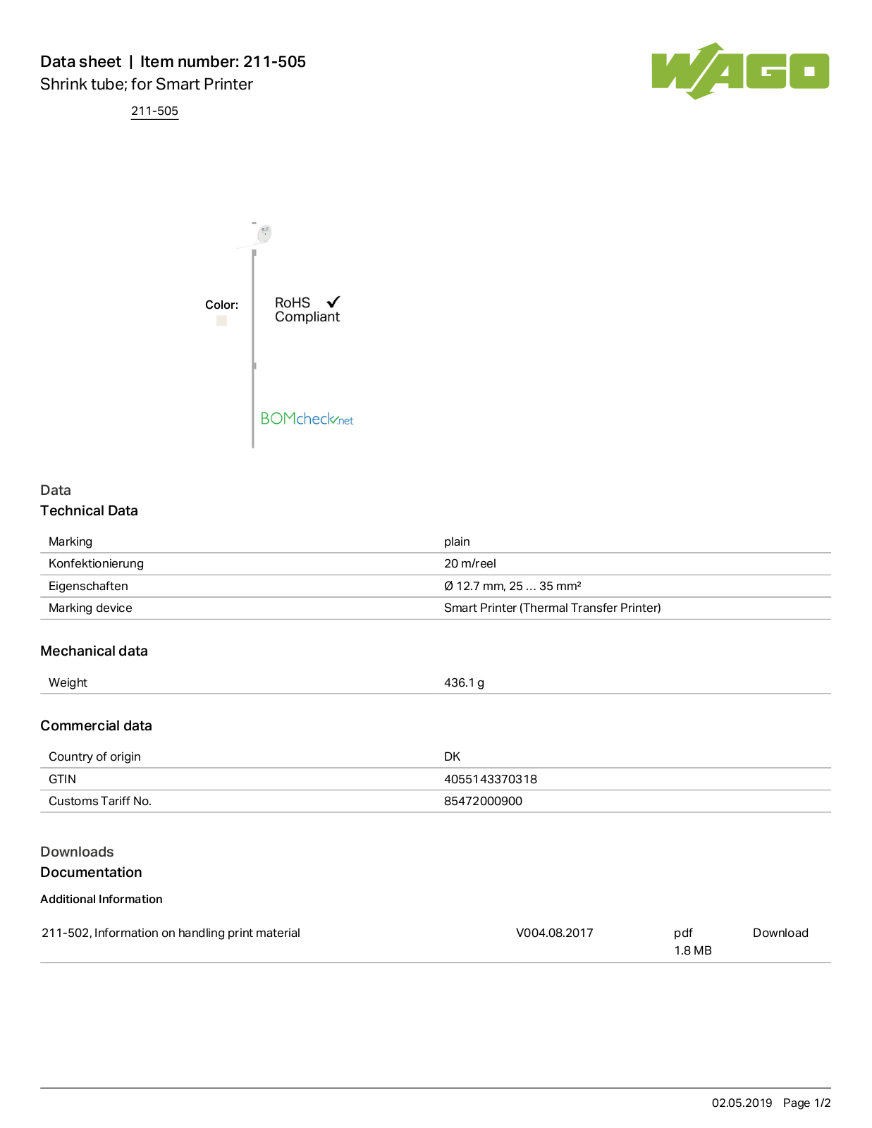 Wago 211-505 Data Sheet