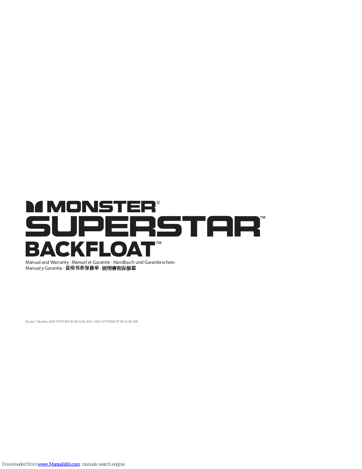 Monster SUPERSTAR BACKFLOAT Manual And Warranty