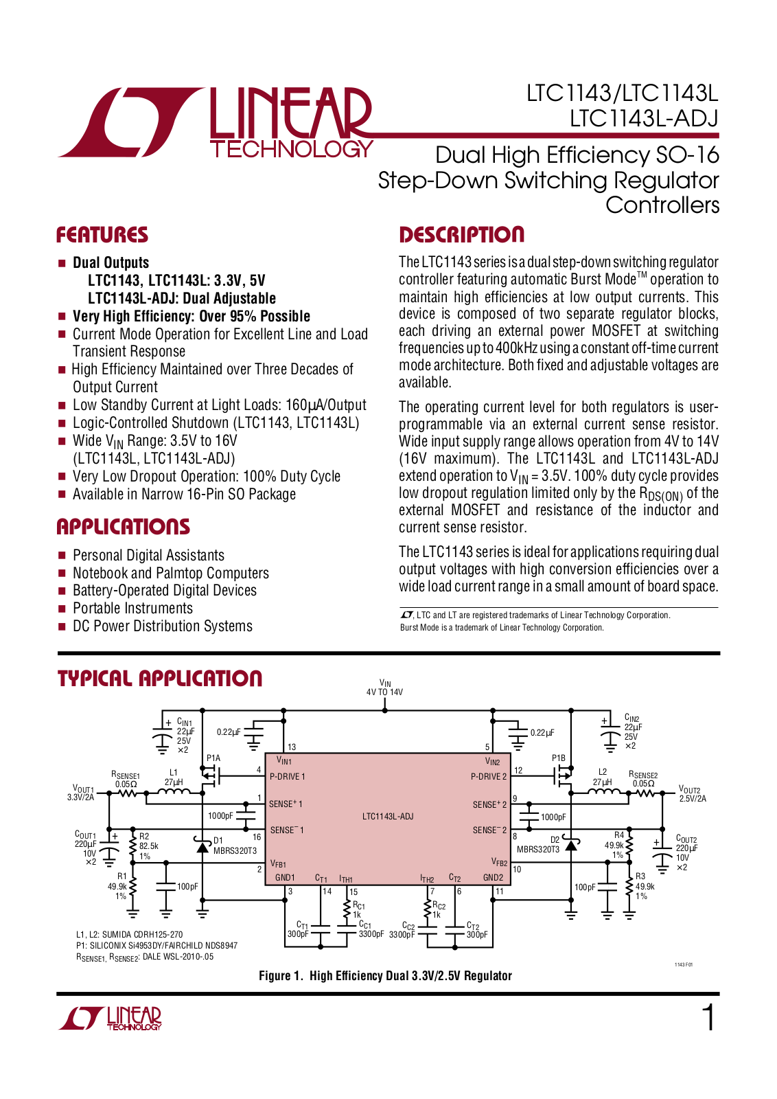 Linear Technology LTC1143L, LTC1143-ADJ, LTC1143 Datasheet