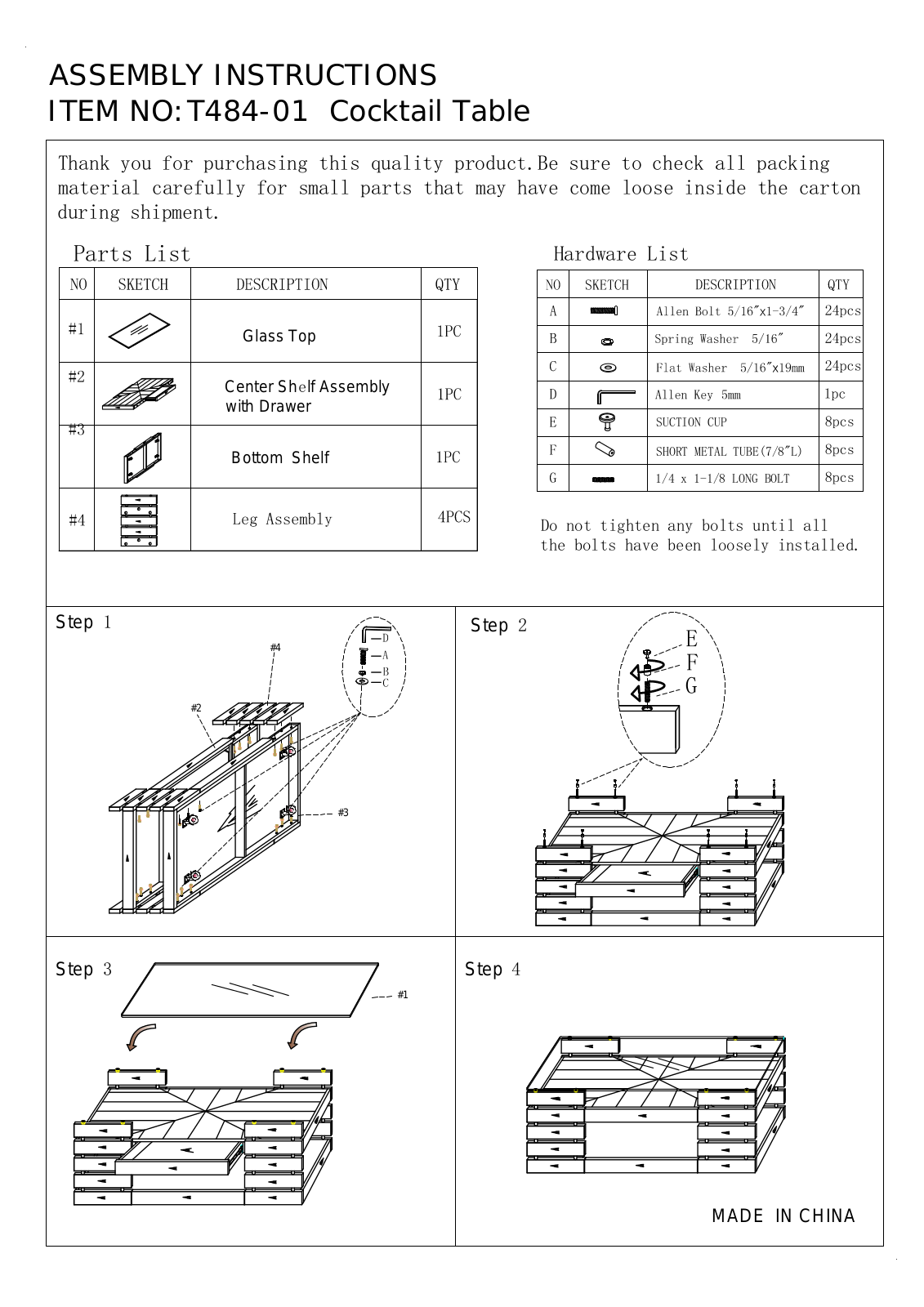 Progressive Furniture T48401 Assembly Guide