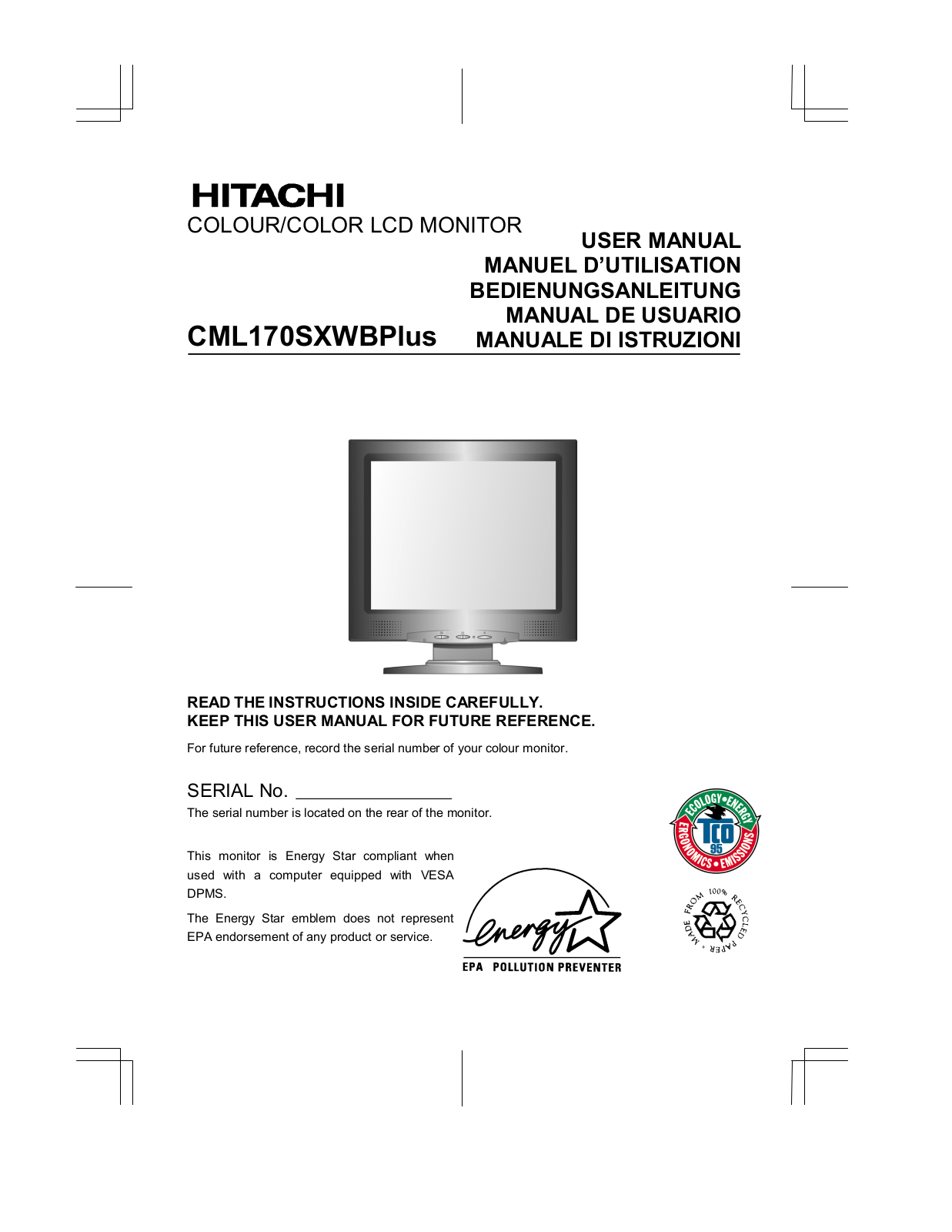 Hitachi CML170SXWB PLUS User Manual