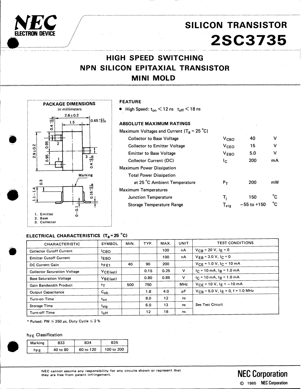 NEC 2SC3735-T2B Datasheet