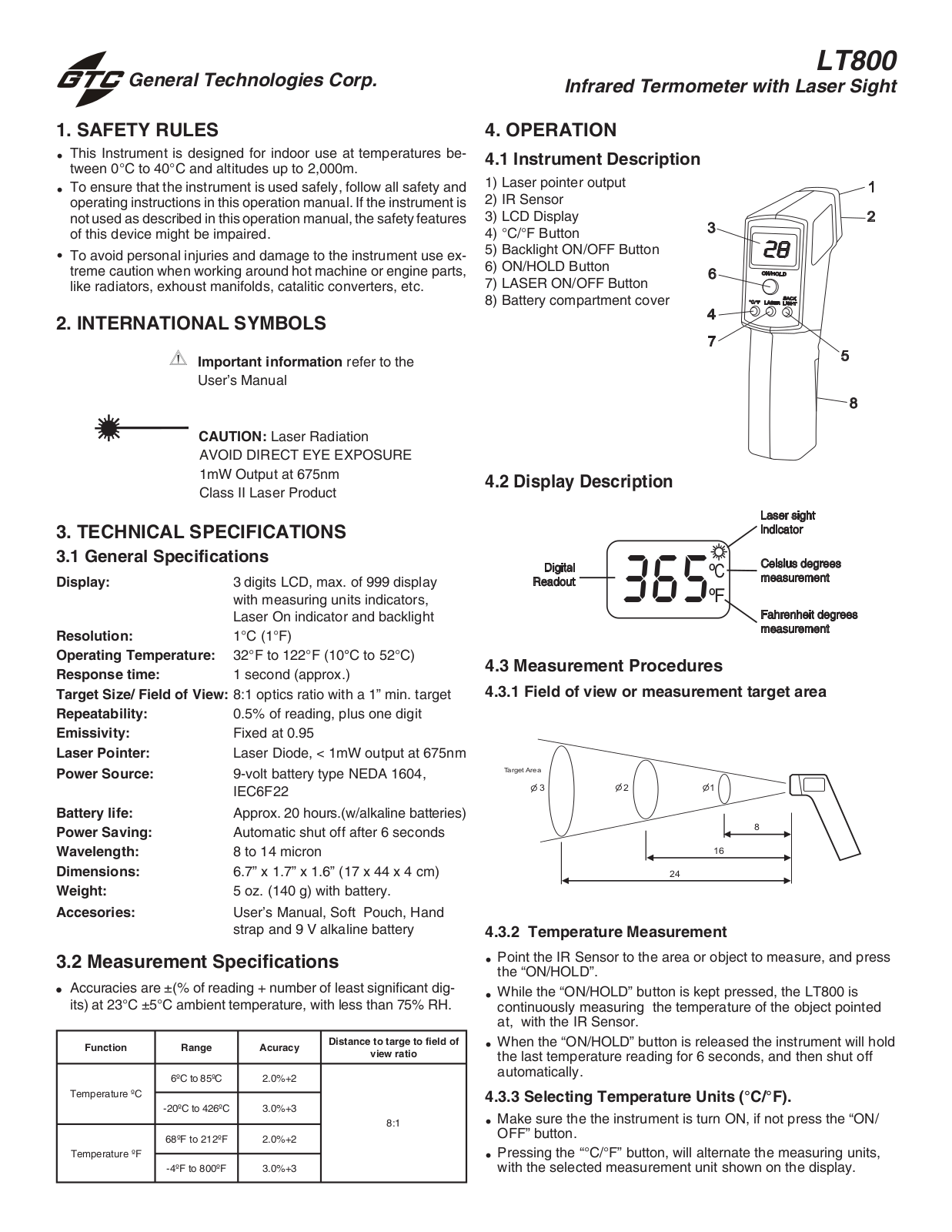 General Technologies LT800 User Manual