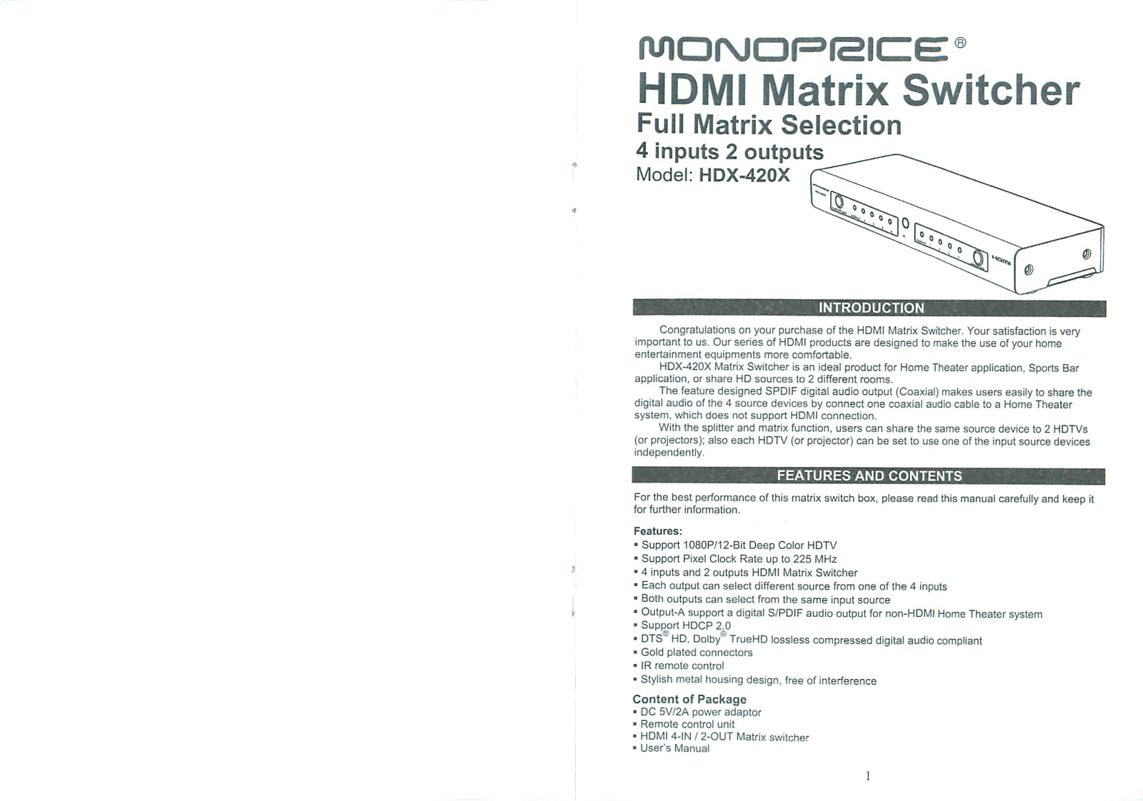 Monoprice HDX-420X User Manual