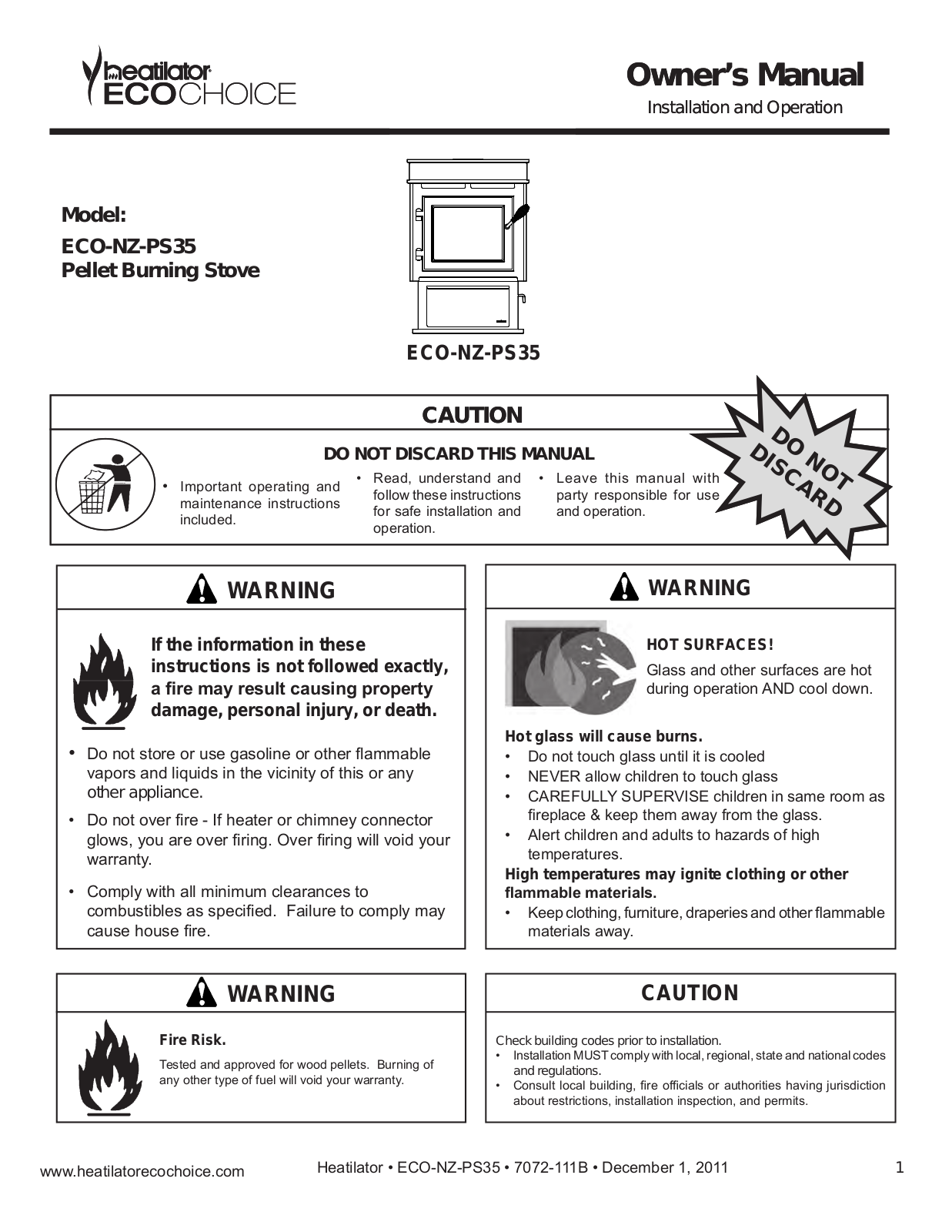 Heatilator ECO-NZ-PS35 Owner's Manual