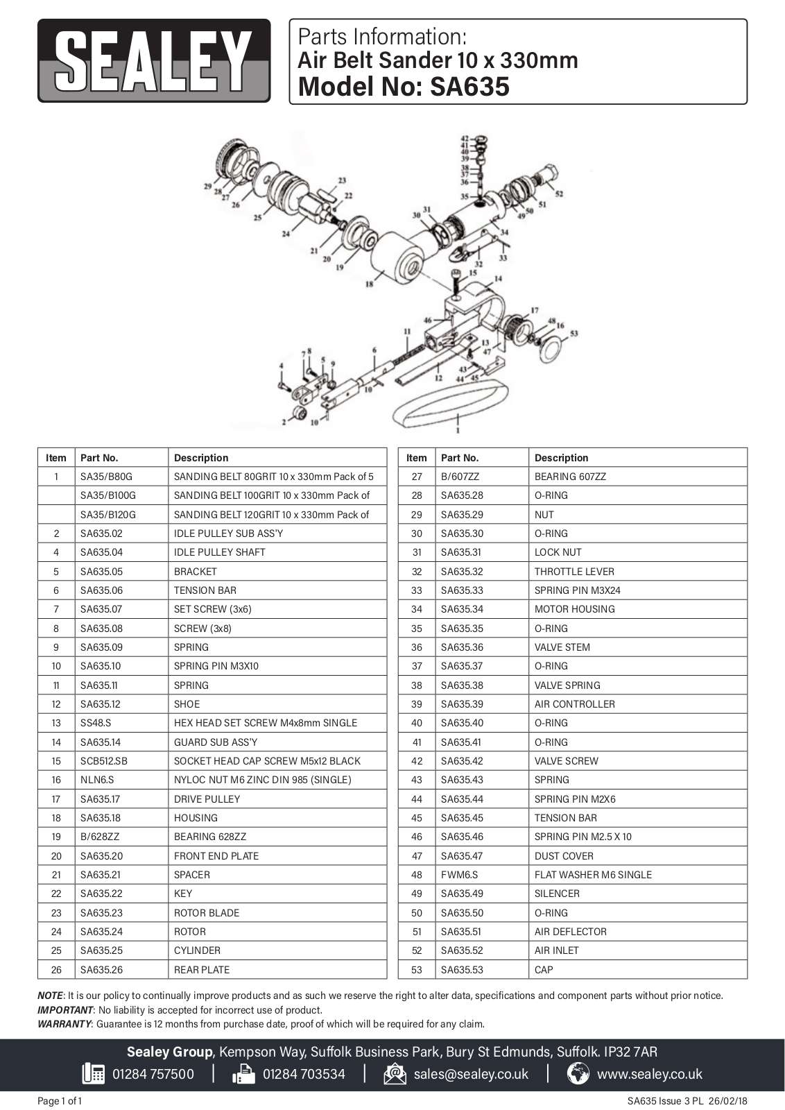 Sealey SA635 Parts Listing - ManualMachine.com