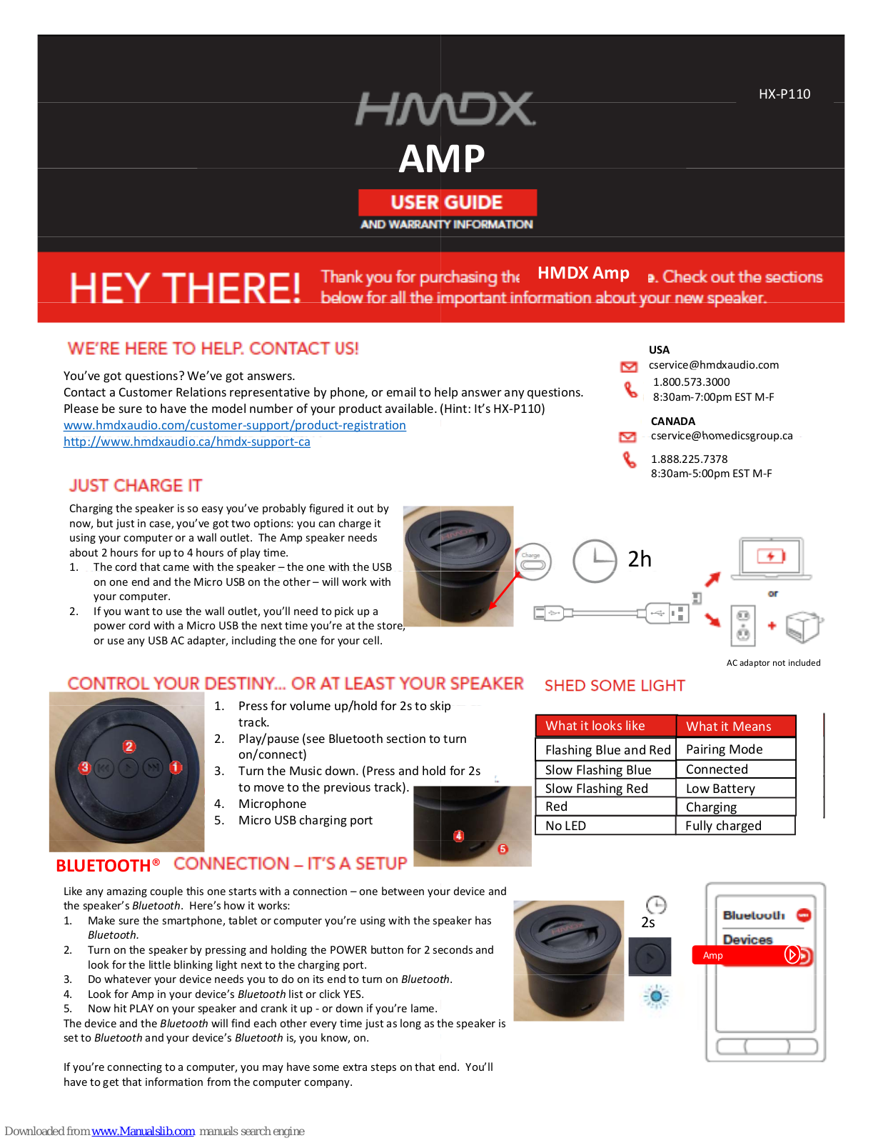 HMDX HX‐P110 User Manual And Warranty Information