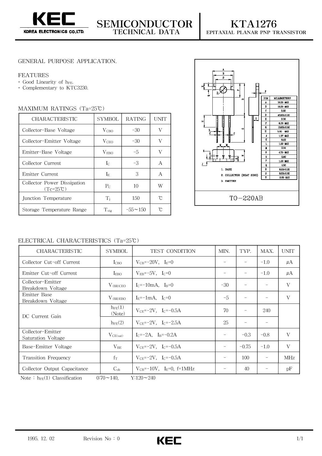 KEC KTA1276 Datasheet