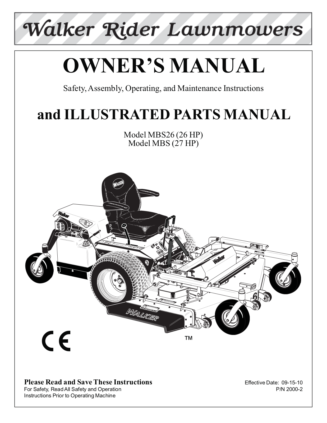 Walker Rider Lawnmowers MBS26, MBS Owner's Manual