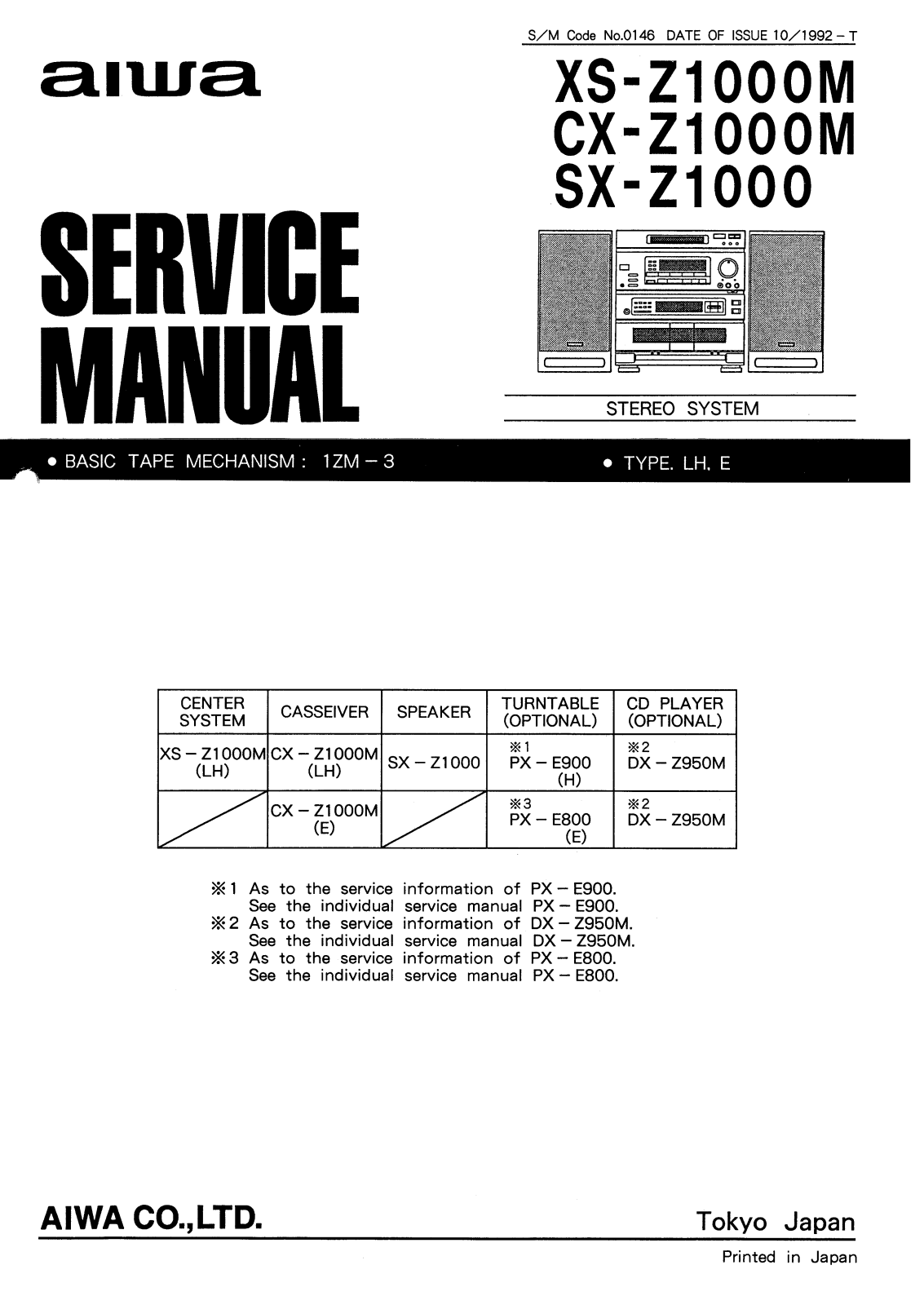 Aiwa XS-Z1000M, CX-Z1000M, SX-Z1000 Schematic