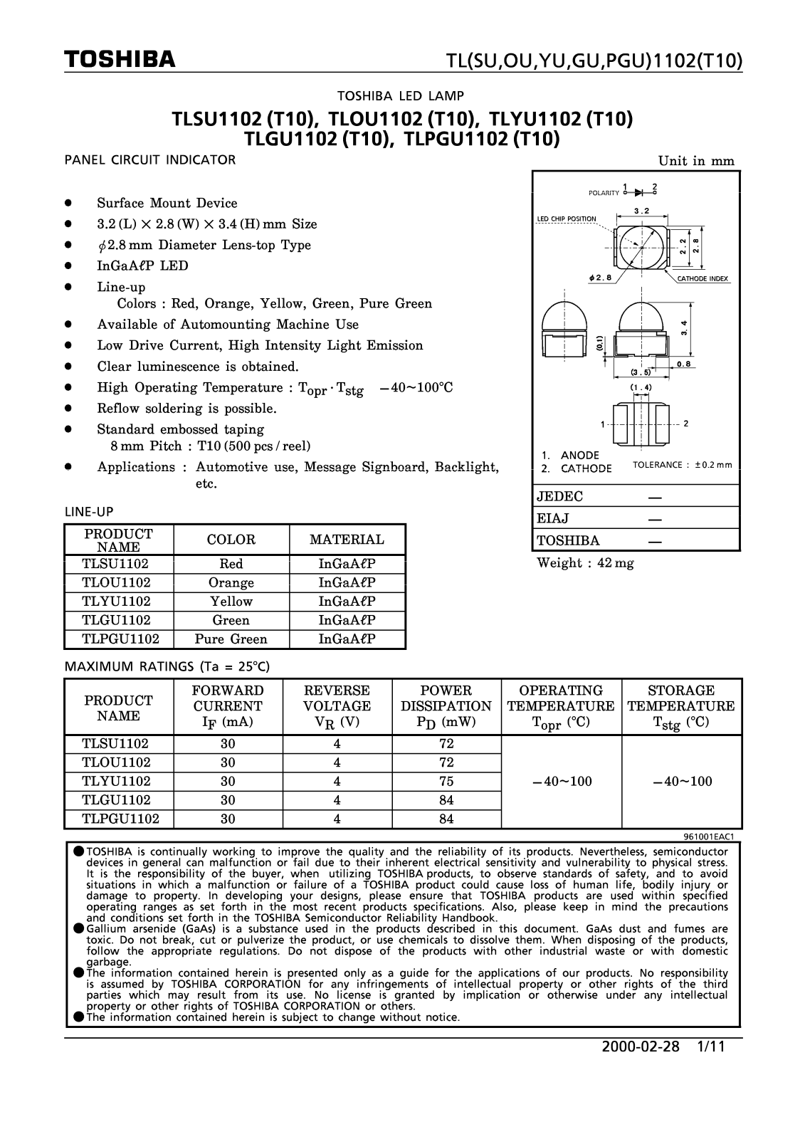 Marktech TLYU1102, TLSU1102, TLPGU1102, TLOU1102, TLGU1102 Datasheet