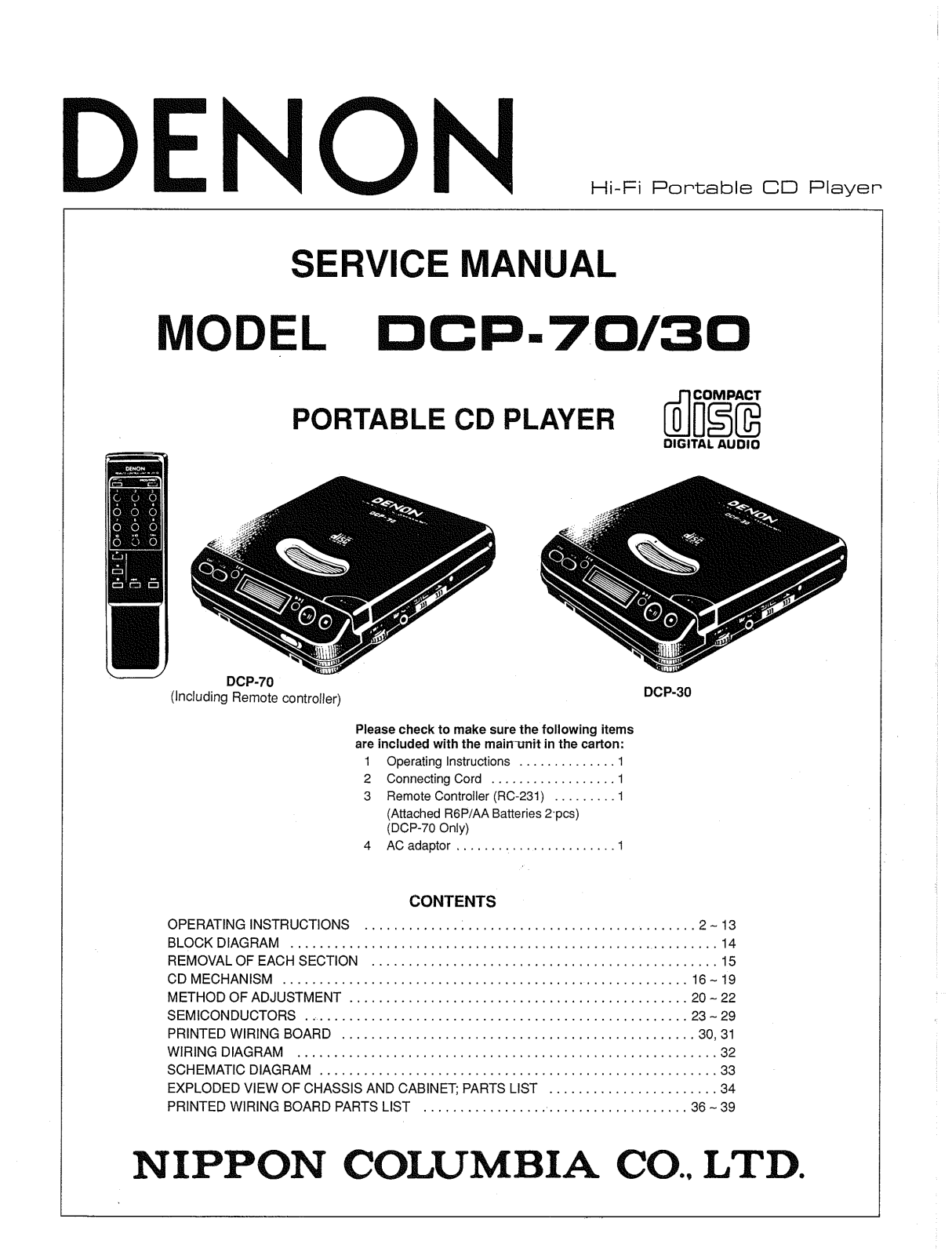Denon dcp30, dcp 70 Service Manual