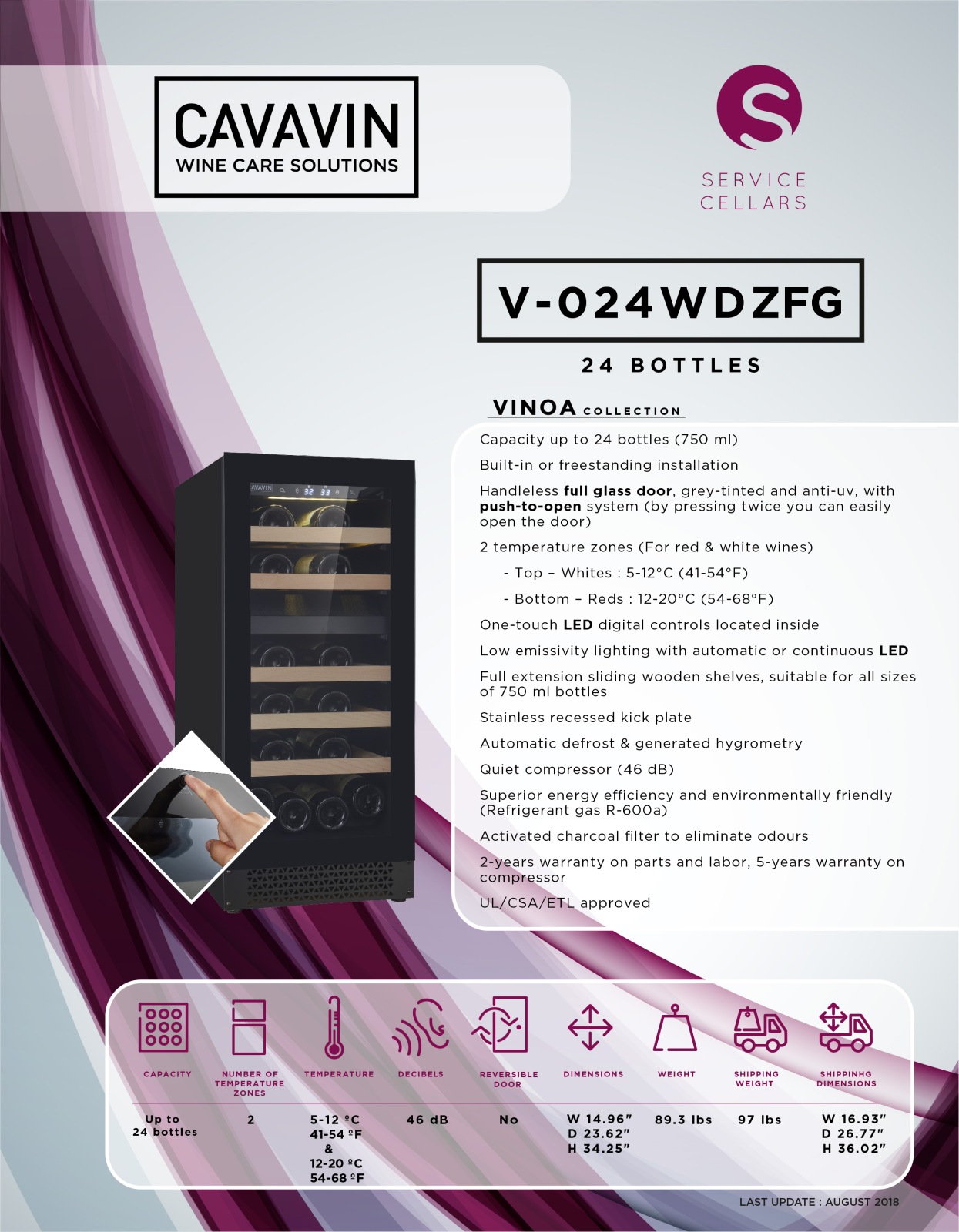 Cavavin V024WDZFG PRODUCT SPECIFICATIONS