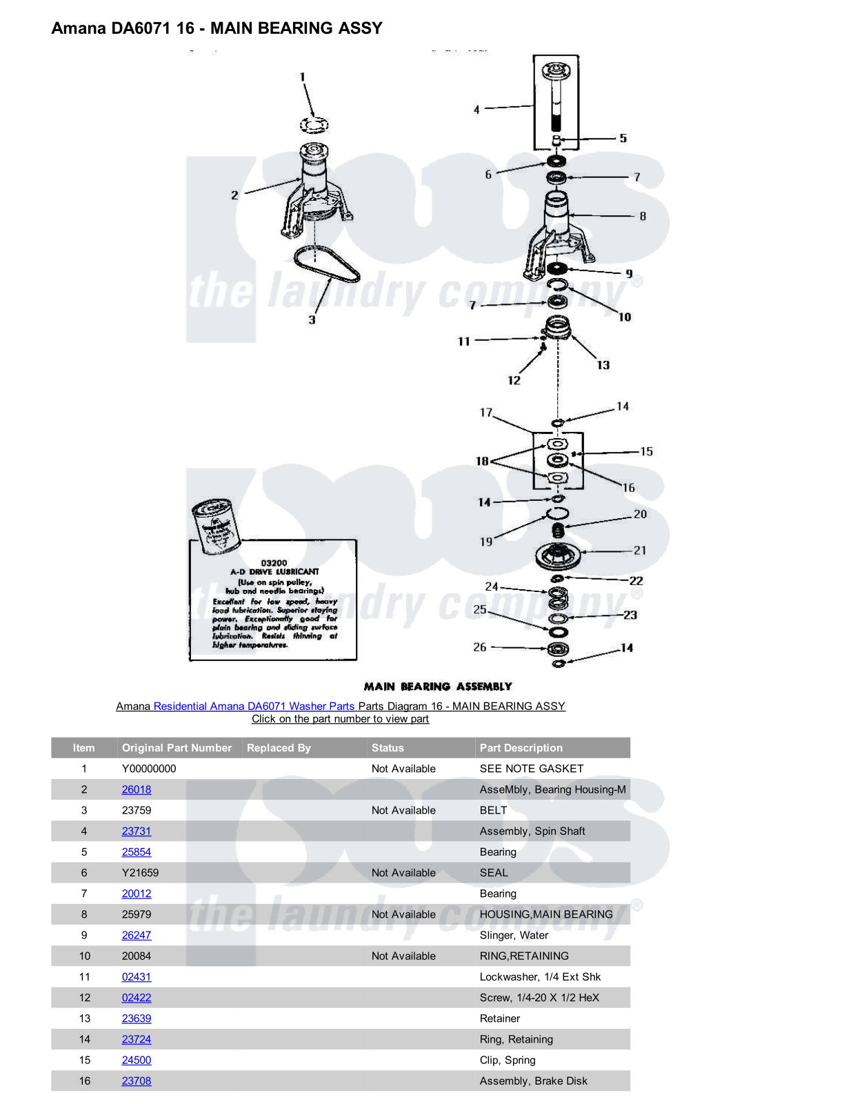 Amana DA6071 Parts Diagram