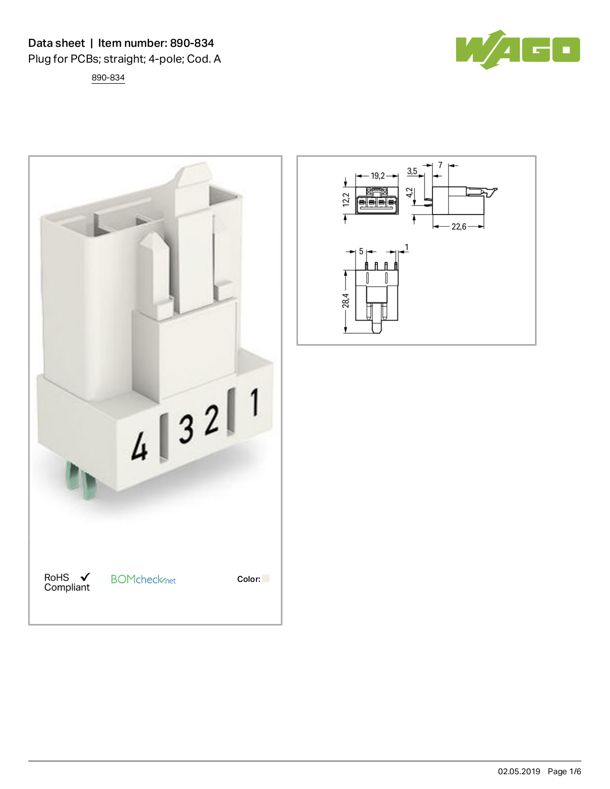 Wago 890-834 Data Sheet