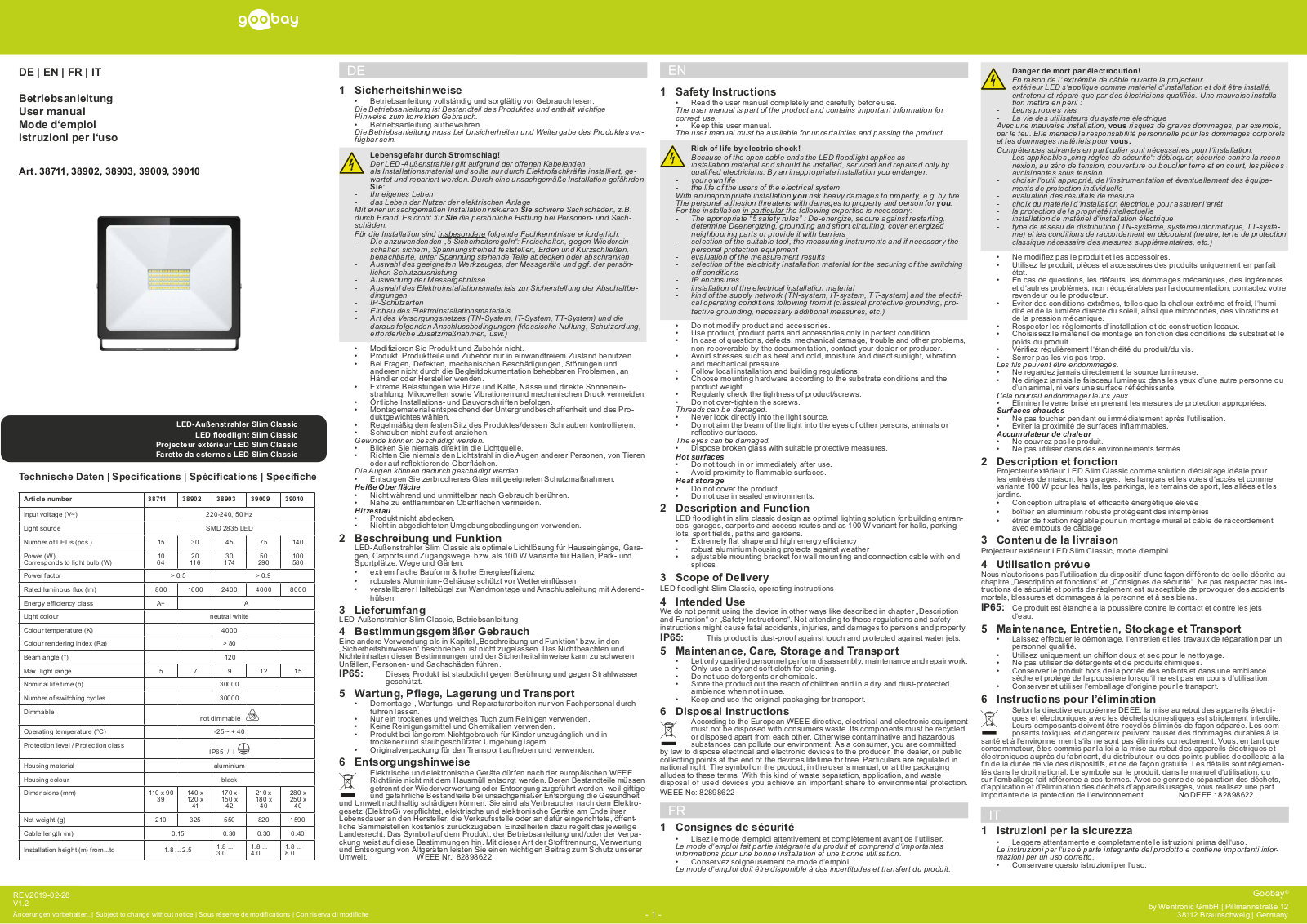 Goobay 38711, 38902, 38903, 39009, 39010 User manual