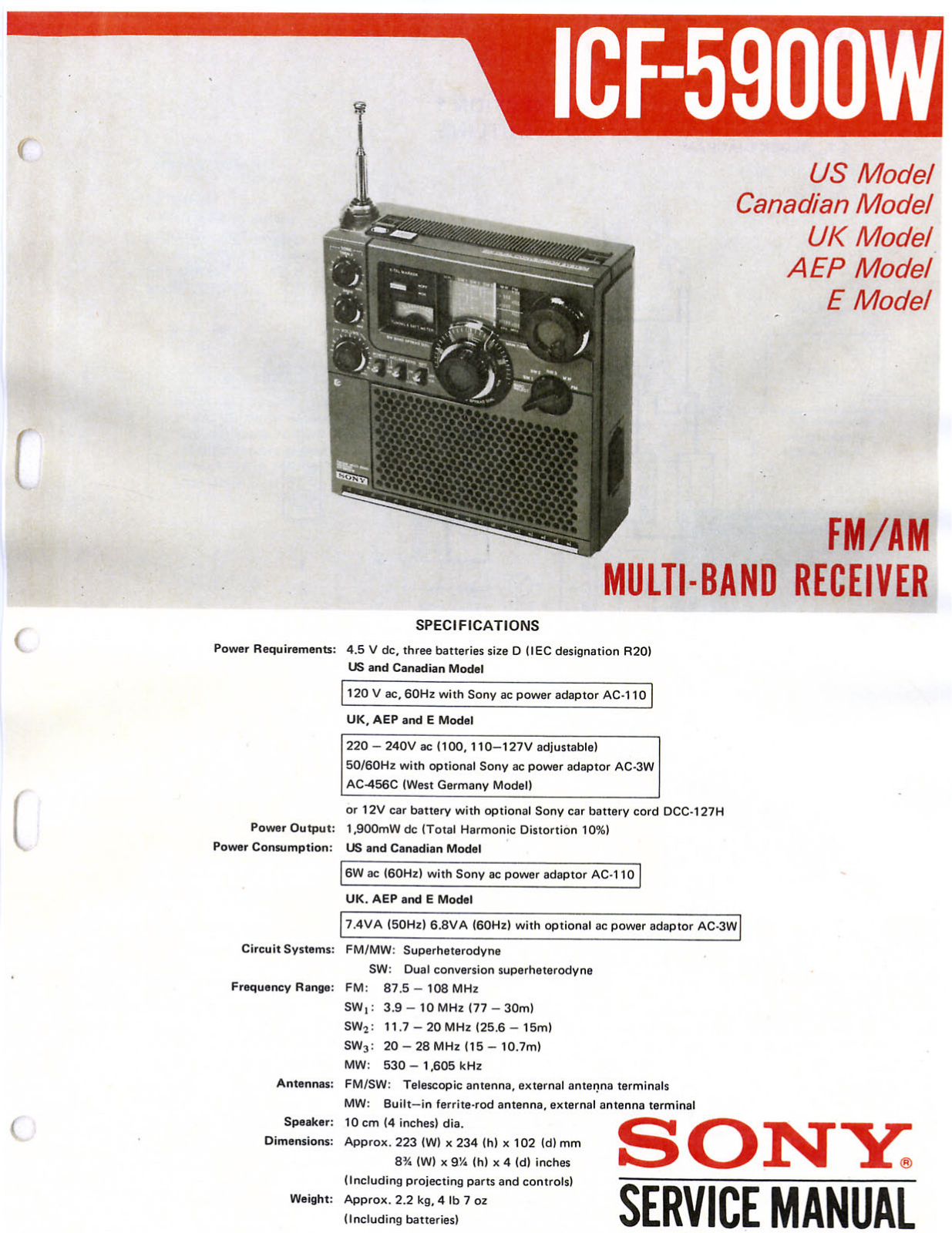 Sony ICF-5900-W Service manual