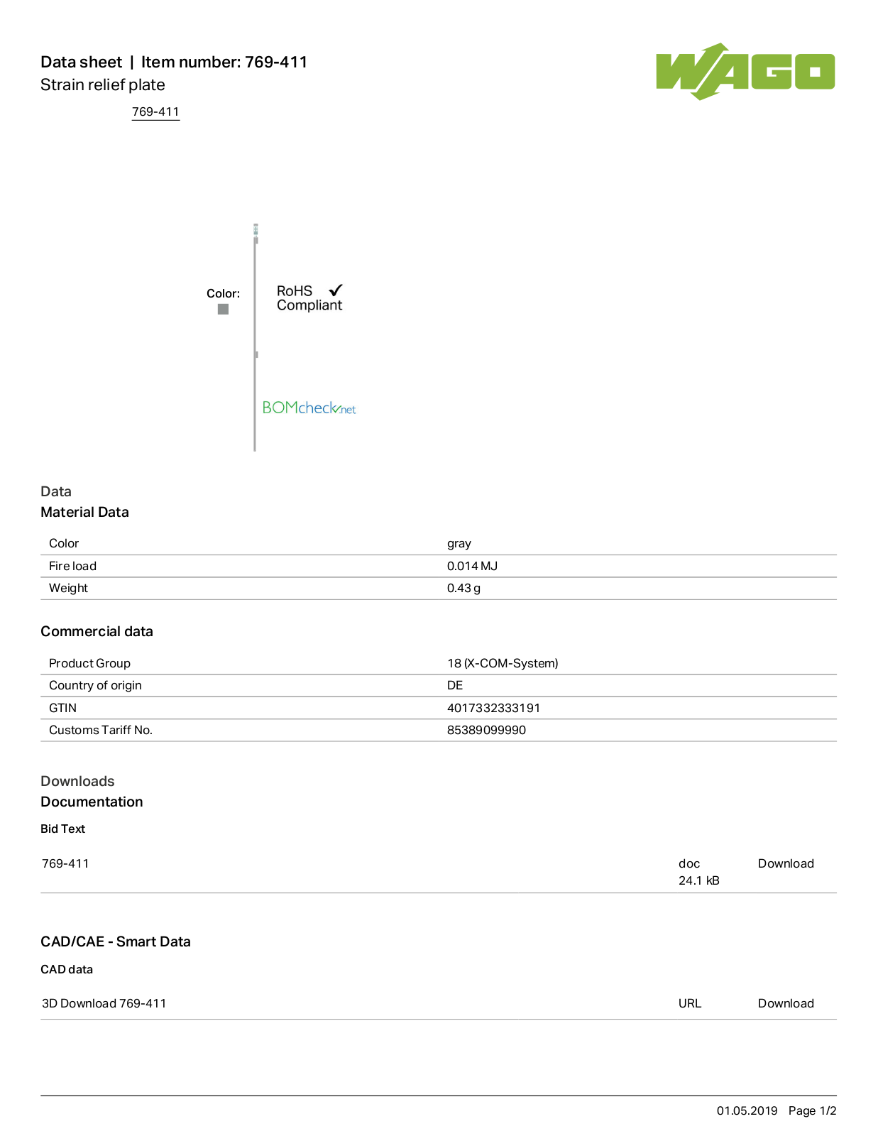 Wago 769-411 Data Sheet