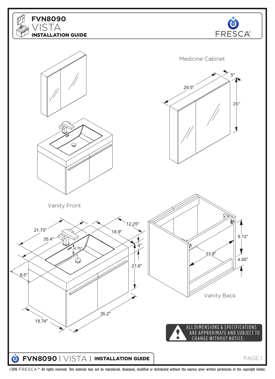 Fresca FVN8090GO Installation Manual