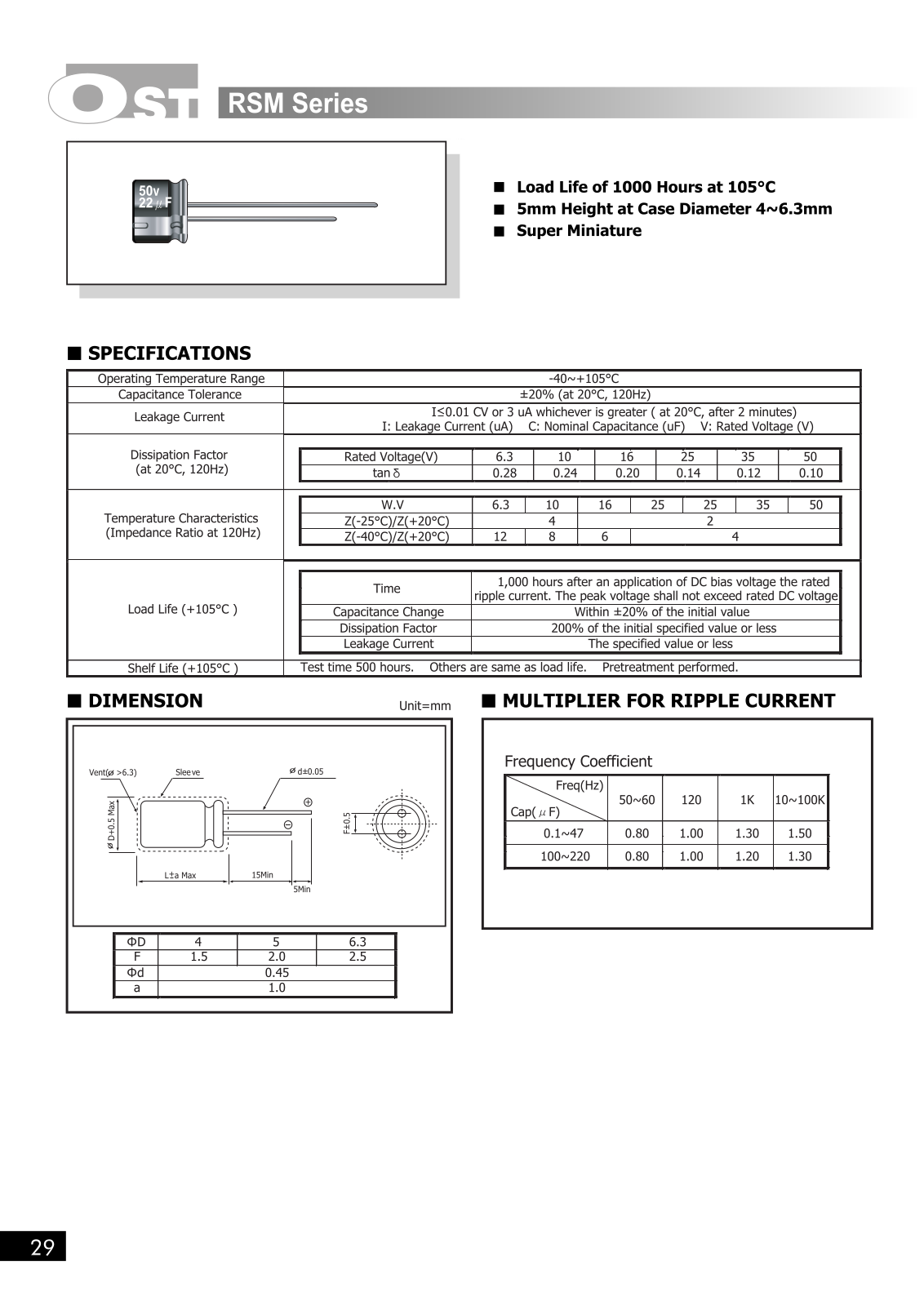 Datasheet OST [radial] RSM series Datasheet - ManualMachine.com