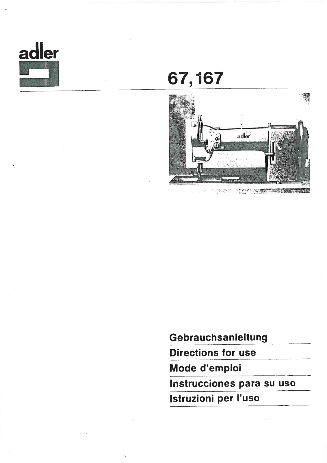 Duerkopp Adler 67, 167 Operating Instruction