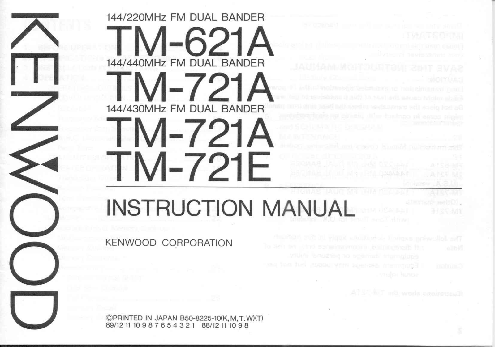 Kenwood TM-721A, TM-621A Owner's Manual