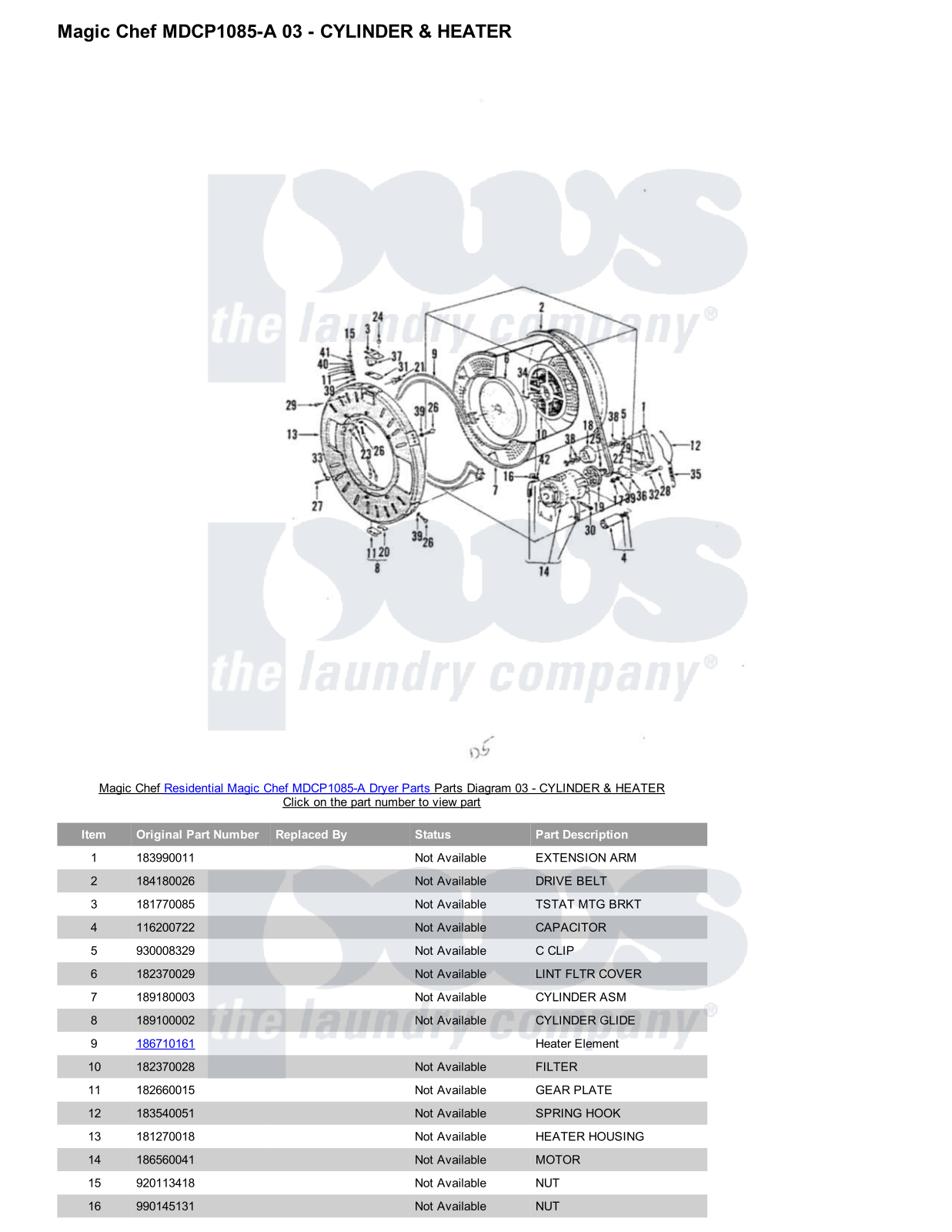 Magic Chef MDCP1085-A Parts Diagram