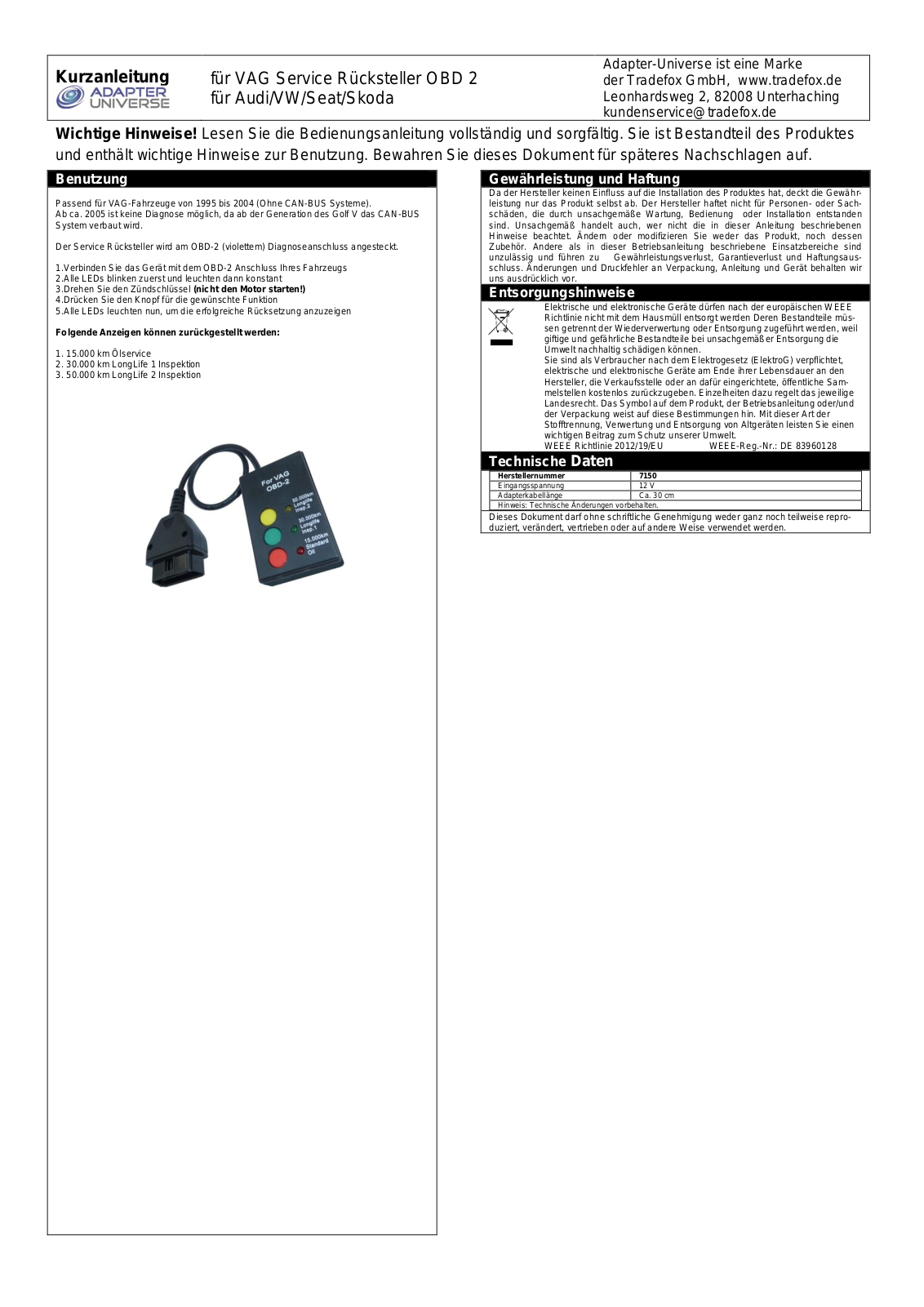 Adapter Universe 7150 Quick Start Guide - ManualMachine.com